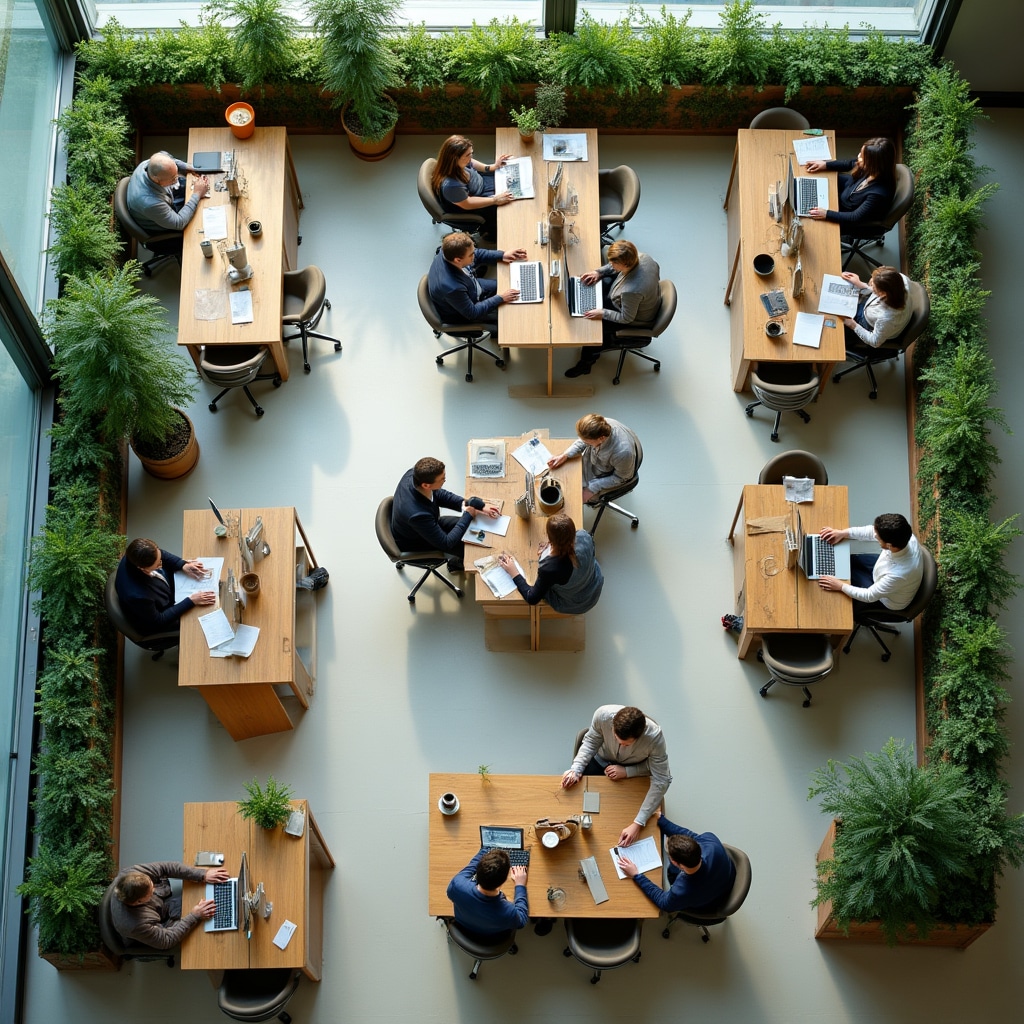 Modern adaptive workspace with flexible layout and collaborative zones