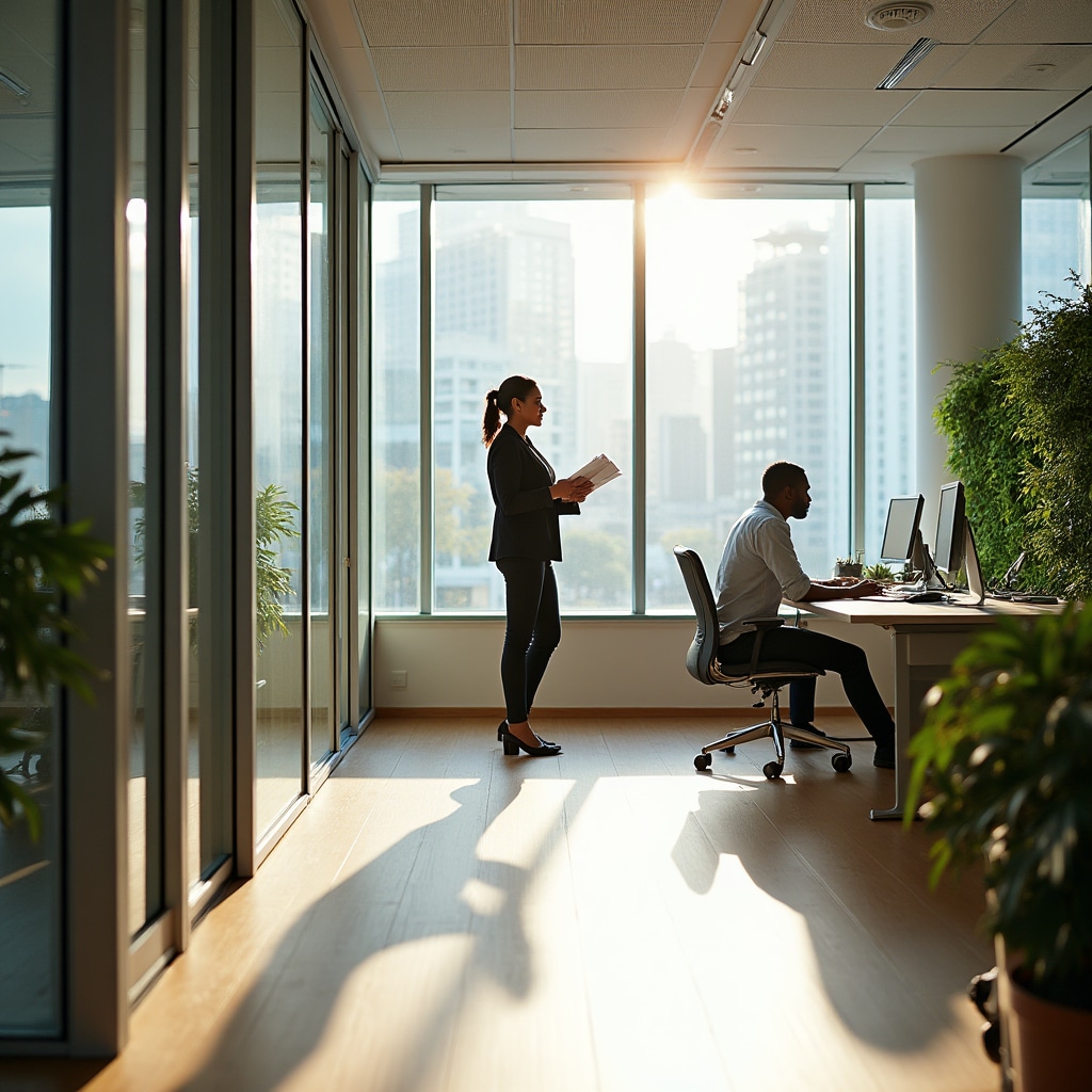 Interior space with abundant natural light from large windows